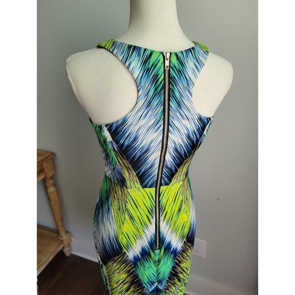 Women's Milly Sleeveless Stretch Knit Fit Mini Dress Green Amd Blue Size 0 - Picture 3 of 4